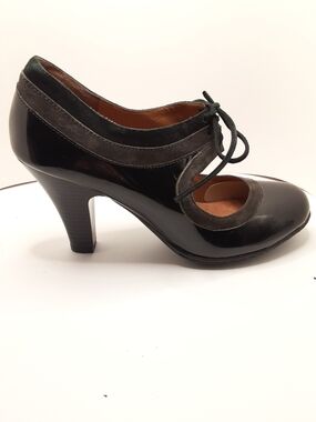 EuroSoft by Sofft Black Copper Leather Lace-Up Mary Jane Heels Sz 8.5